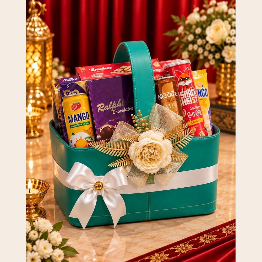 Diwali Snack Hamper - Leather Basket (Teal)