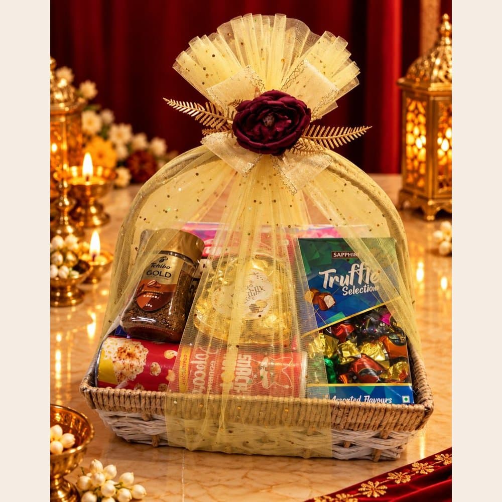 Diwali Snack Hamper - Rafia Square Handle Basket
