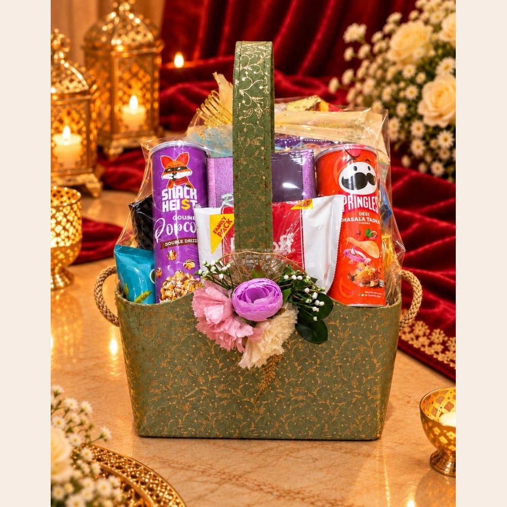 Diwali Snack Hamper - Velvet Purse Basket (Big)