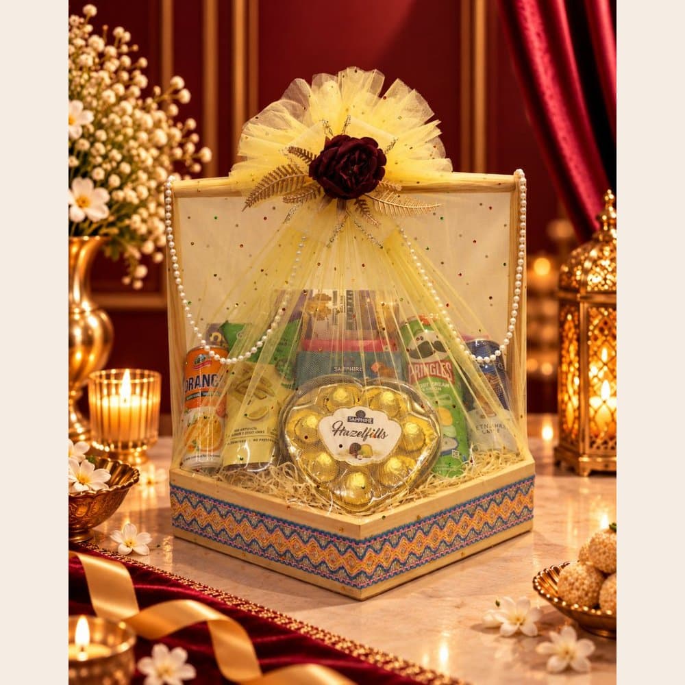 Diwali Snack Hamper - Wooden Hexagon Basket (Large)