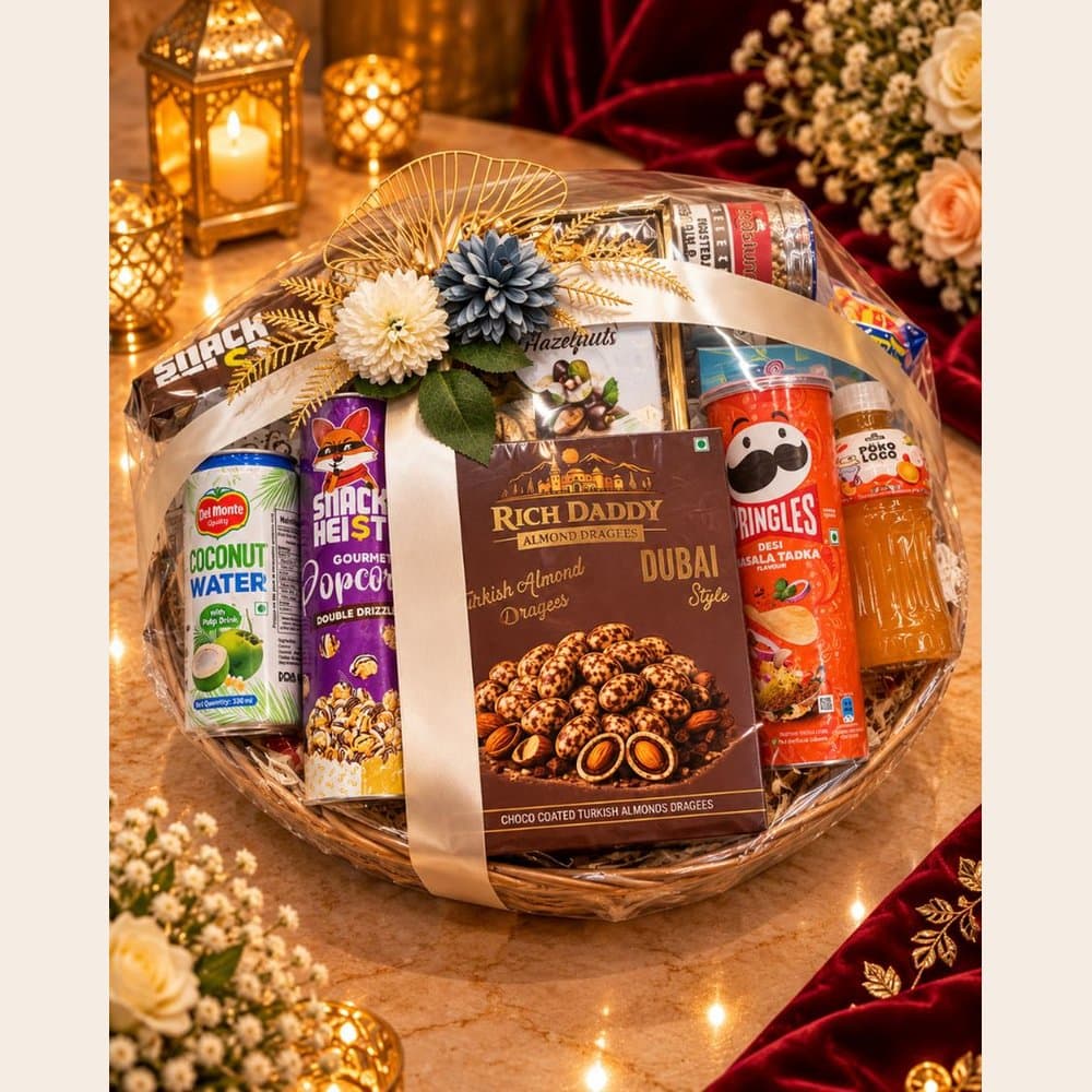 Diwali Snack Hamper - Wooden Indian Basket
