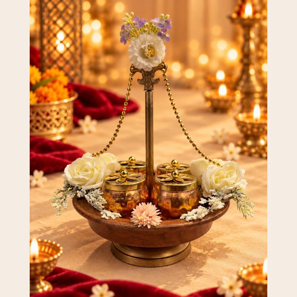 Dry Fruit Hamper - Wooden Stand with 4 Copper Jars