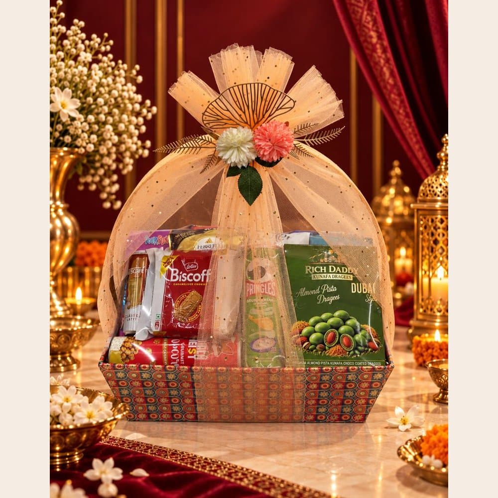Diwali Snack Hamper - Paperboard Handle Basket (Large)