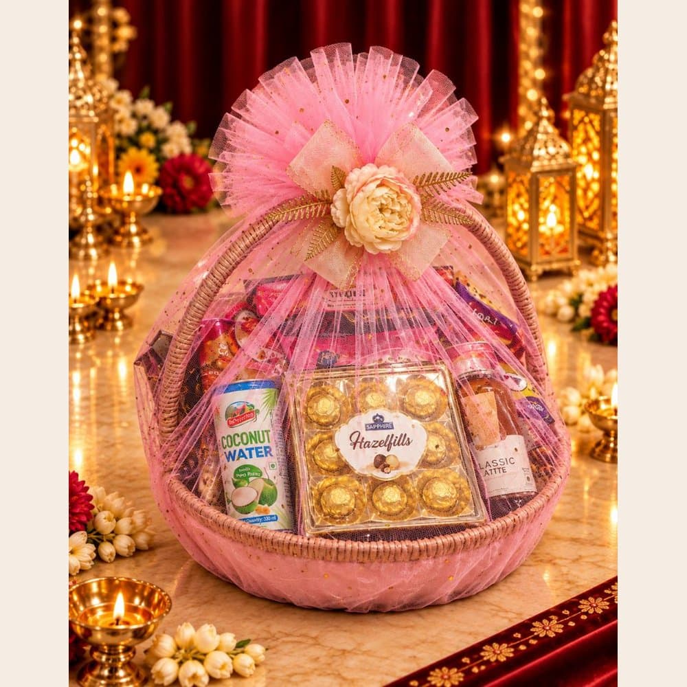 Diwali Snack Hamper - Rafia Round Handle Basket