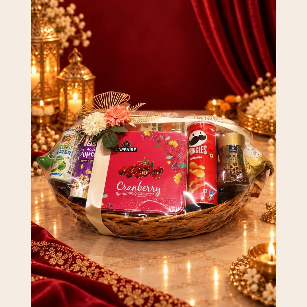 Diwali Snack Hamper - Wooden Oval Basket