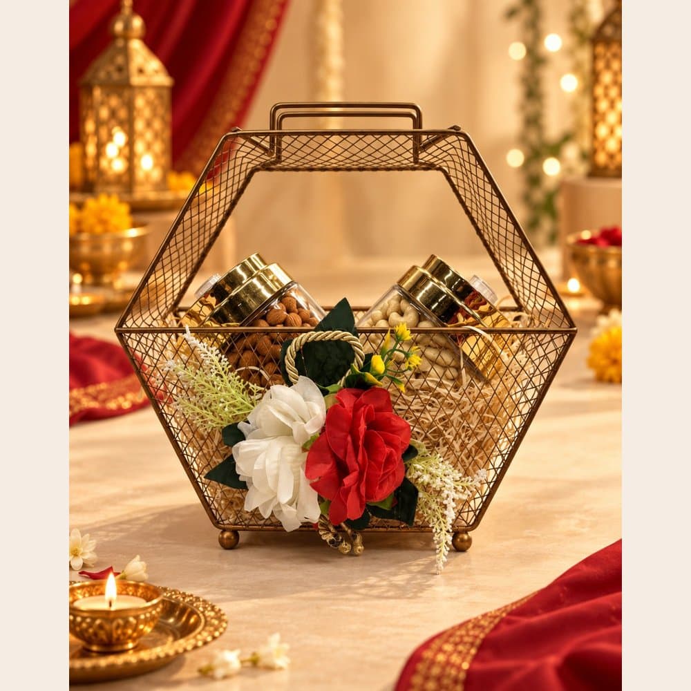 Dry Fruit Hamper - Hexagon Hamper (2 Jars)