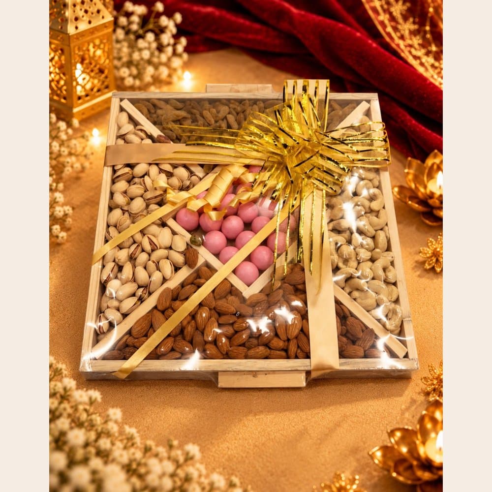 Dry Fruit Hamper - Wooden Tray with Choco Raisins