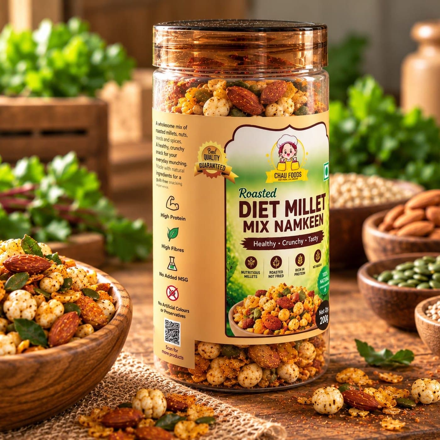 Millet snacks: ragi chips and roasted millet mix namkeen